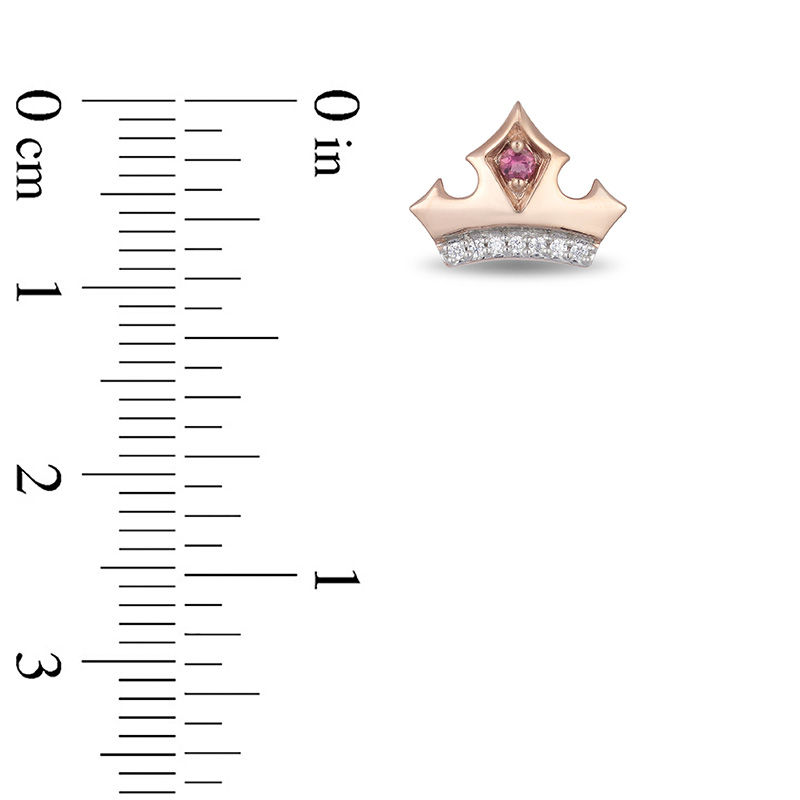 Main Image 3 of Enchanted Disney Aurora Pink Topaz and 1/20 CT. T.W. Diamond Crown Stud Earrings in 10K Rose Gold
