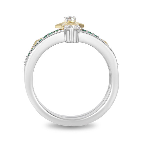 Enchanted Disney Tinker Bell 1/5 CT. T.w. Diamond and Topaz Stackable Band Set in Sterling Silver and 10K Gold