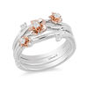 Enchanted Disney Mulan 1/10 CT. T.W. Diamond Flower Stackable Band Set in Sterling Silver and 10K Rose Gold