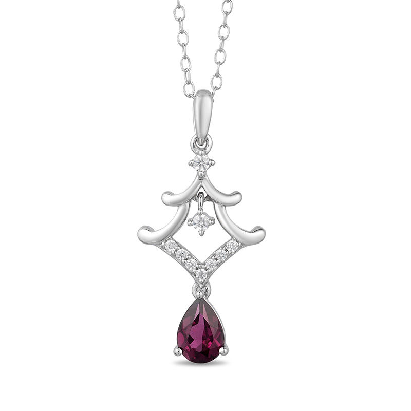 Main Image 1 of Enchanted Disney Mulan Pear-Shaped Garnet and 1/10 CT. T.W. Diamond Pagoda Pendant in Sterling Silver - 19"