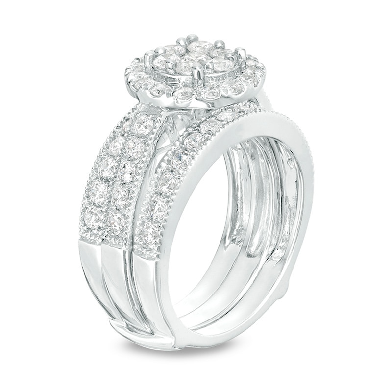 Main Image 3 of 2 CT. T.W. Multi-Diamond Frame Vintage-Style Bridal Set in 14K White Gold - Size 7