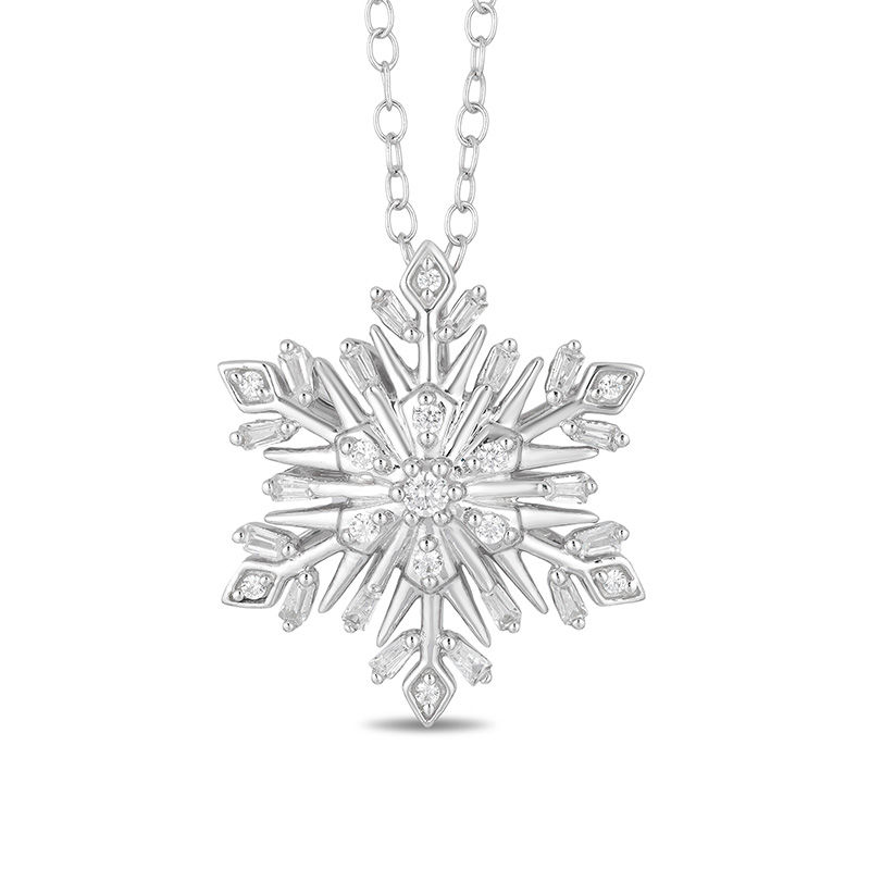 Enchanted Disney Elsa 1/3 CT. T.W. Diamond Snowflake Pendant in Sterling Silver - 19"