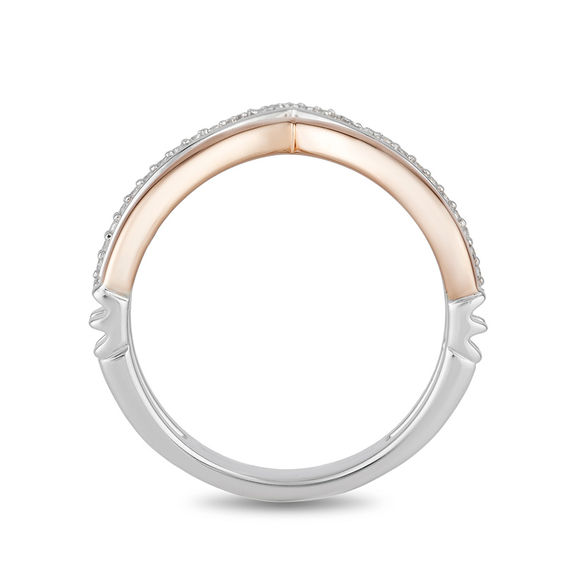 Enchanted Disney Aurora 1/10 CT. T.w. Diamond Crown Stacked Ring in Sterling Silver and 10K Rose Gold