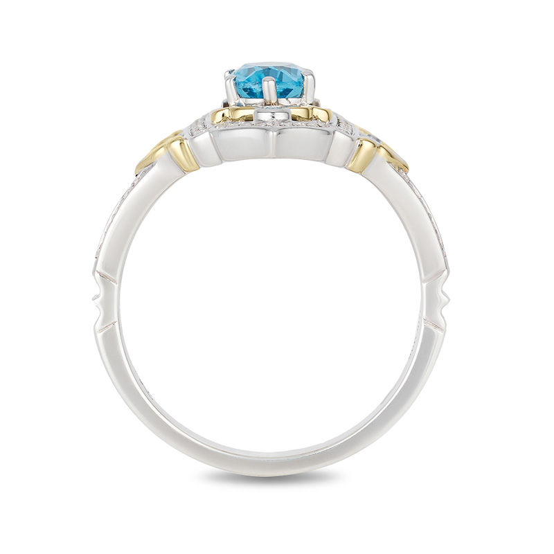 Main Image 3 of Enchanted Disney Jasmine Oval Swiss Blue Topaz and 1/5 CT. T.W. Diamond Ring in Sterling Silver and 10K Gold