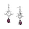 Thumbnail Image 0 of Enchanted Disney Mulan Pear-Shaped Garnet and 1/10 CT. T.W. Diamond Pagoda Drop Earrings in Sterling Silver