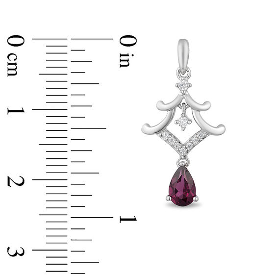 Enchanted Disney Mulan Pear-Shaped Garnet and 1/10 CT. T.w. Diamond Pagoda Drop Earrings in Sterling Silver