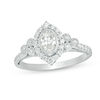 Thumbnail Image 1 of 1 CT. T.W. Oval Diamond Marquise Frame Bezel-Set Tri-Sides Vintage-Style Engagement Ring in 14K White Gold