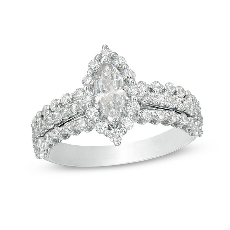 Main Image 1 of 1-1/3 CT. T.W. Marquise Diamond Frame Three Row Engagement Ring in 14K White Gold