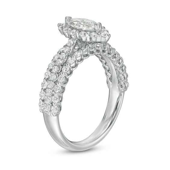 1-1/3 CT. T.w. Marquise Diamond Frame Three Row Engagement Ring in 14K White Gold