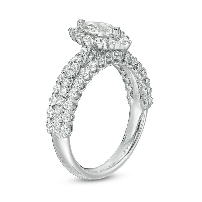 1-1/3 CT. T.W. Marquise Diamond Frame Three Row Engagement Ring in 14K White Gold