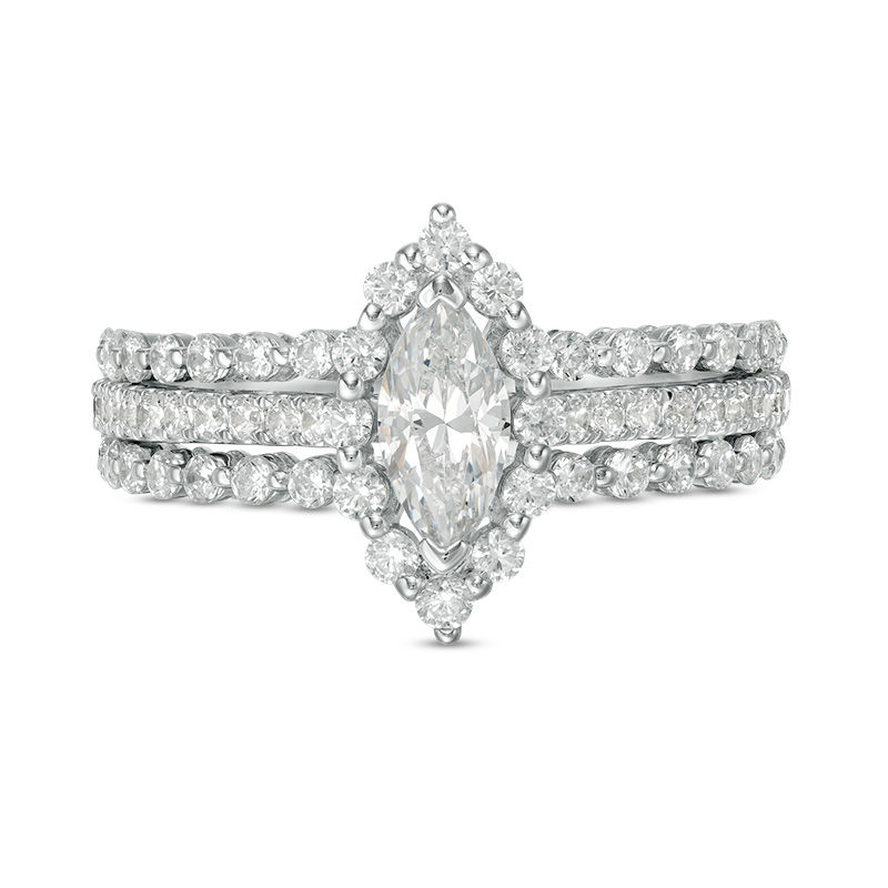 1-1/3 CT. T.W. Marquise Diamond Frame Three Row Engagement Ring in 14K White Gold