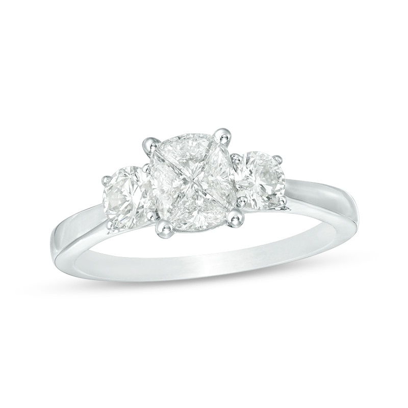 Main Image 1 of 1 CT. T.W. Oval Multi-Diamond Three Stone Engagement Ring in 14K White Gold