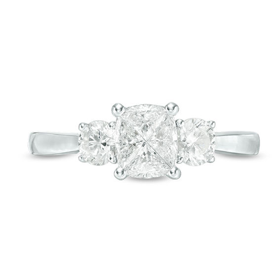 1 CT. T.w. Oval Multi-Diamond Three Stone Engagement Ring in 14K White Gold