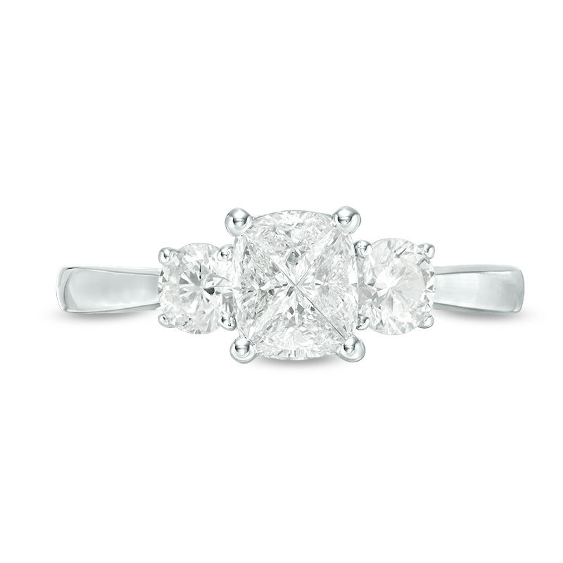 Main Image 6 of 1 CT. T.W. Oval Multi-Diamond Three Stone Engagement Ring in 14K White Gold