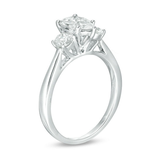 1 CT. T.w. Composite Diamond Pear-Shaped Three Stone Engagement Ring in 14K White Gold