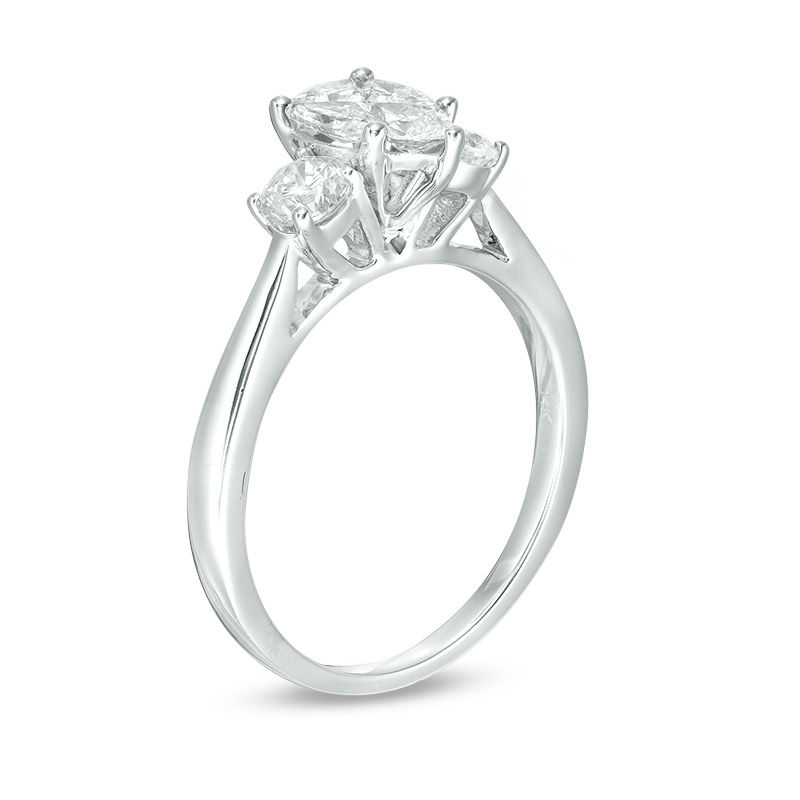Main Image 2 of 1 CT. T.W. Composite Diamond Pear-Shaped Three Stone Engagement Ring in 14K White Gold