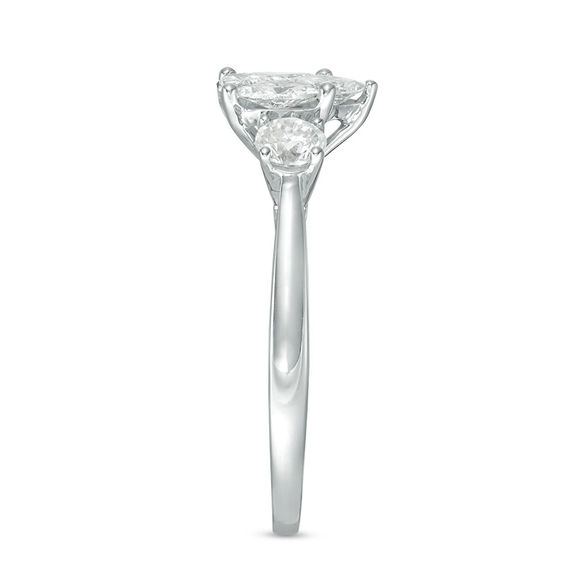 1 CT. T.w. Composite Diamond Pear-Shaped Three Stone Engagement Ring in 14K White Gold