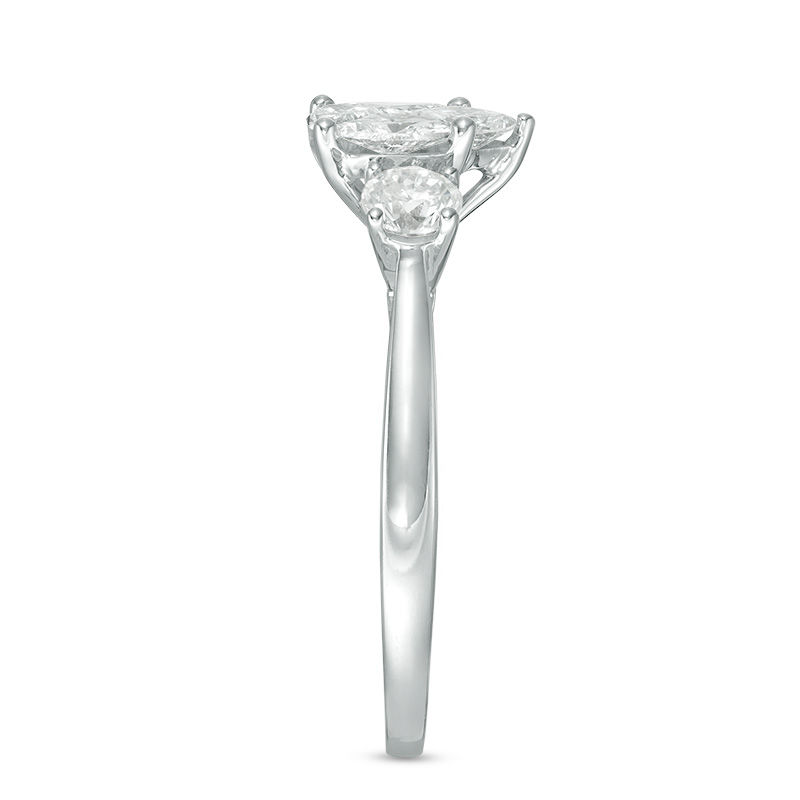 Main Image 4 of 1 CT. T.W. Composite Diamond Pear-Shaped Three Stone Engagement Ring in 14K White Gold