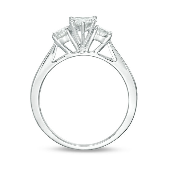 1 CT. T.w. Composite Diamond Pear-Shaped Three Stone Engagement Ring in 14K White Gold