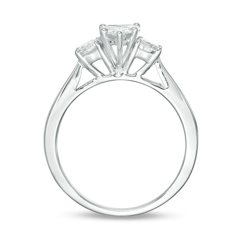 Main Image 5 of 1 CT. T.W. Composite Diamond Pear-Shaped Three Stone Engagement Ring in 14K White Gold