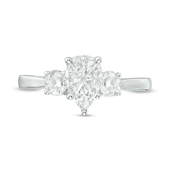 1 CT. T.w. Composite Diamond Pear-Shaped Three Stone Engagement Ring in 14K White Gold