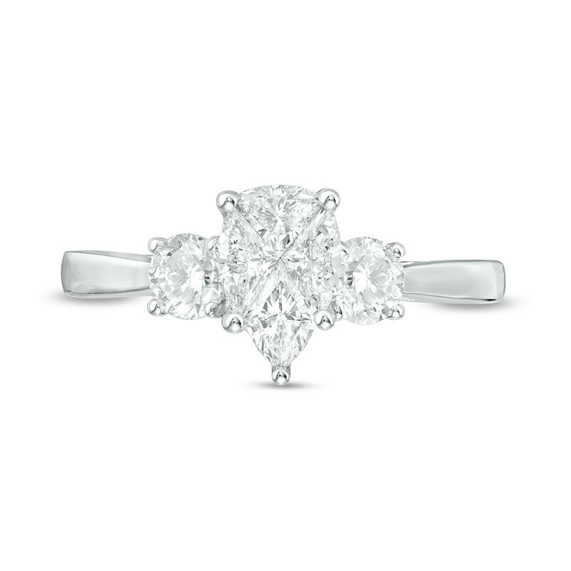 Main Image 6 of 1 CT. T.W. Composite Diamond Pear-Shaped Three Stone Engagement Ring in 14K White Gold
