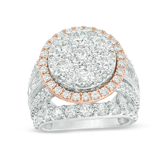 7 CT. T.w. Composite Diamond Frame Multi-Row Vintage-Style Engagement Ring in 14K Two-Tone Gold