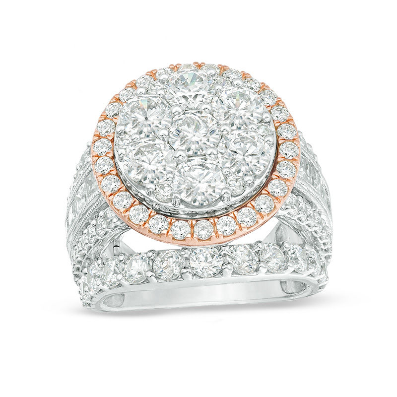Main Image 1 of 7 CT. T.W. Composite Diamond Frame Multi-Row Vintage-Style Engagement Ring in 14K Two-Tone Gold
