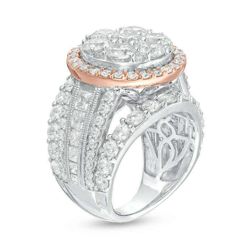Main Image 2 of 7 CT. T.W. Composite Diamond Frame Multi-Row Vintage-Style Engagement Ring in 14K Two-Tone Gold