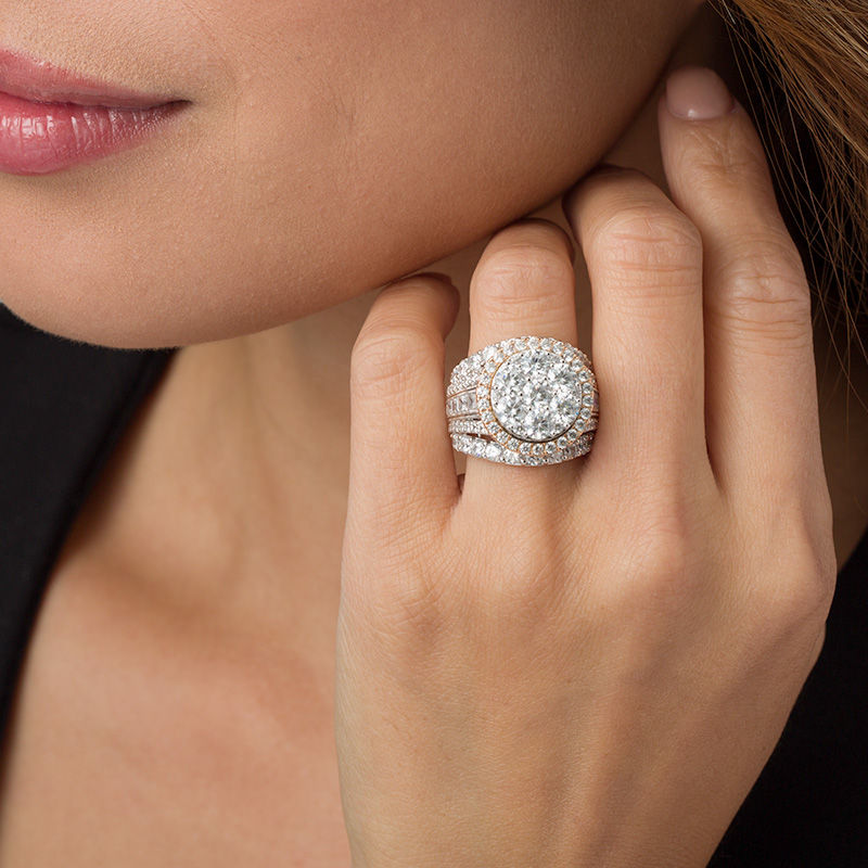 Main Image 3 of 7 CT. T.W. Composite Diamond Frame Multi-Row Vintage-Style Engagement Ring in 14K Two-Tone Gold