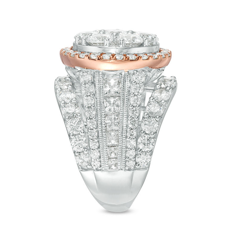 Main Image 4 of 7 CT. T.W. Composite Diamond Frame Multi-Row Vintage-Style Engagement Ring in 14K Two-Tone Gold