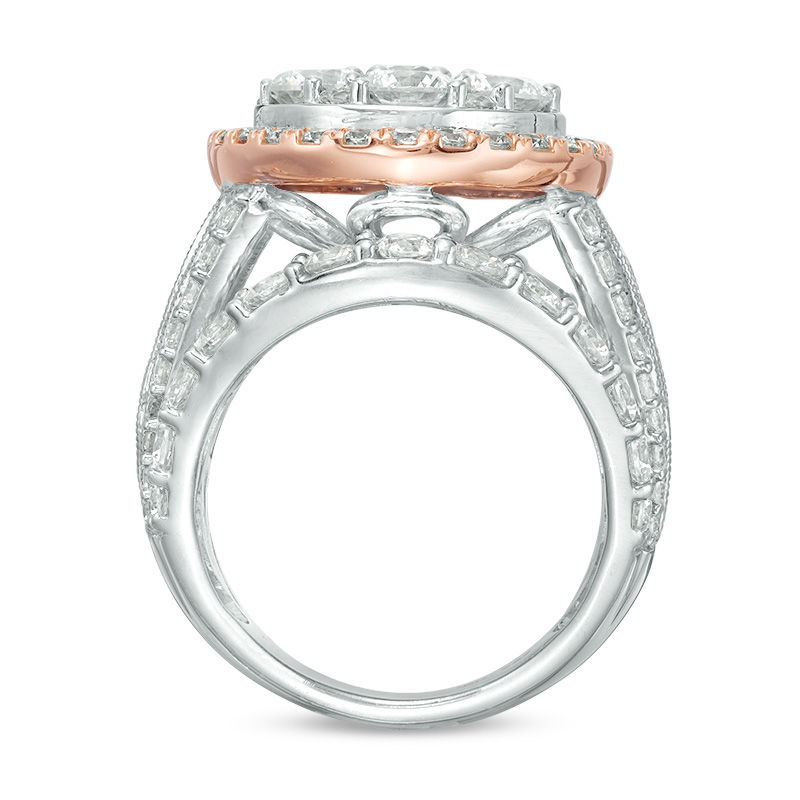 Main Image 5 of 7 CT. T.W. Composite Diamond Frame Multi-Row Vintage-Style Engagement Ring in 14K Two-Tone Gold
