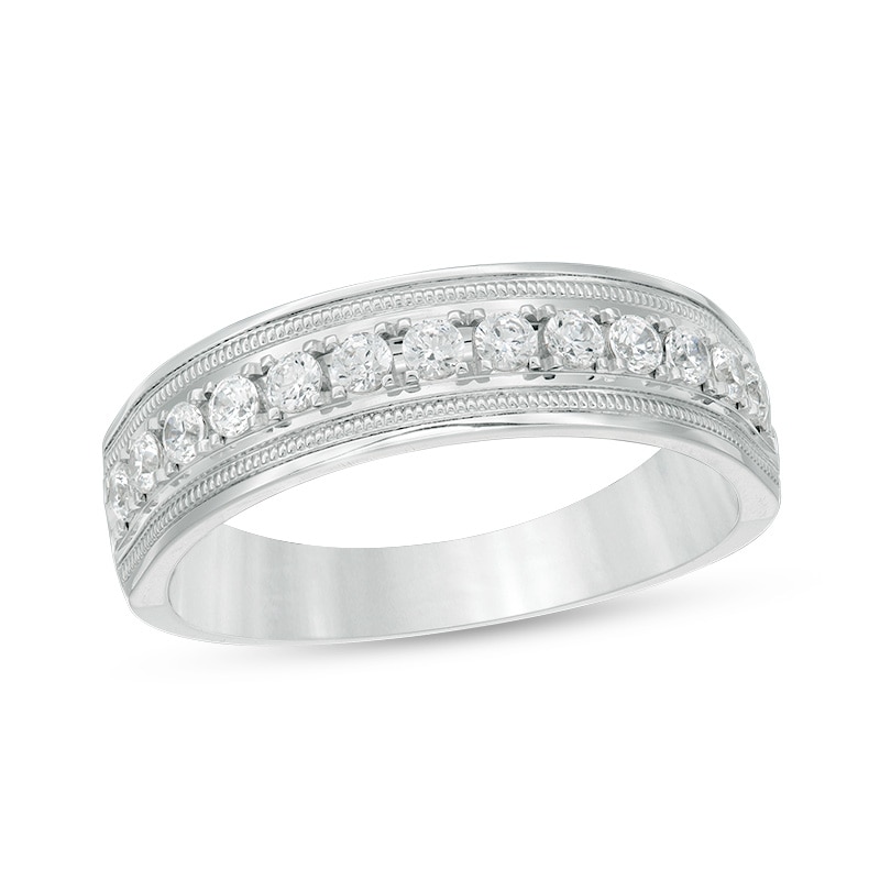 Men's 1/2 CT. T.W. Diamond Vintage-Style Wedding Band in 10K White Gold