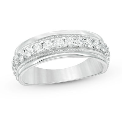 Zales Men's 1/2 Ct. T.W. Diamond Zig-Zag Pattern Wedding Band in 10K White Gold