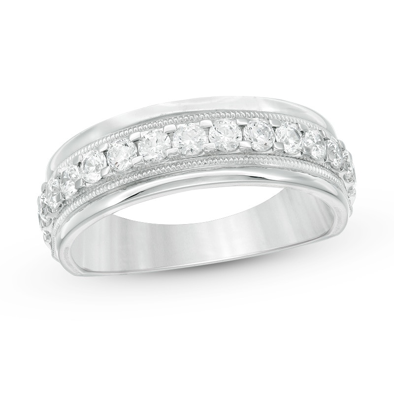 Men's 1 CT. T.W. Diamond Vintage-Style Wedding Band in 10K White Gold