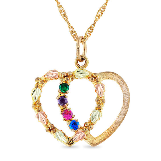 Black Hills Gold Mother's Birthstone Double Heart Pendant ...