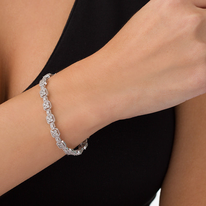 Main Image 2 of 2 CT. T.W. Quad Diamond Alternating Beaded Bracelet in 10K White Gold