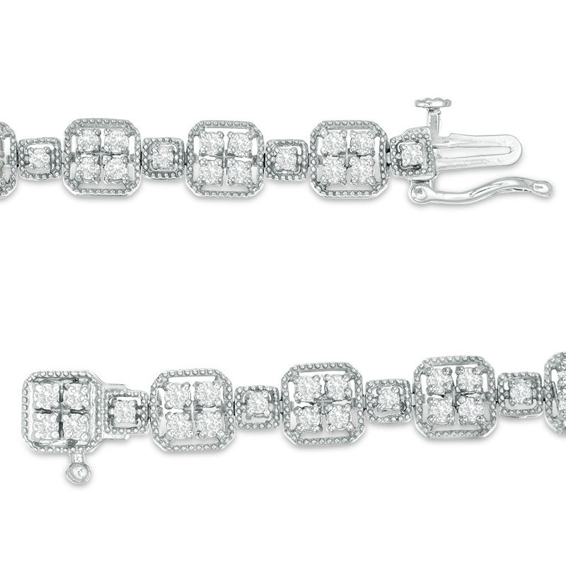 Main Image 3 of 2 CT. T.W. Quad Diamond Alternating Beaded Bracelet in 10K White Gold