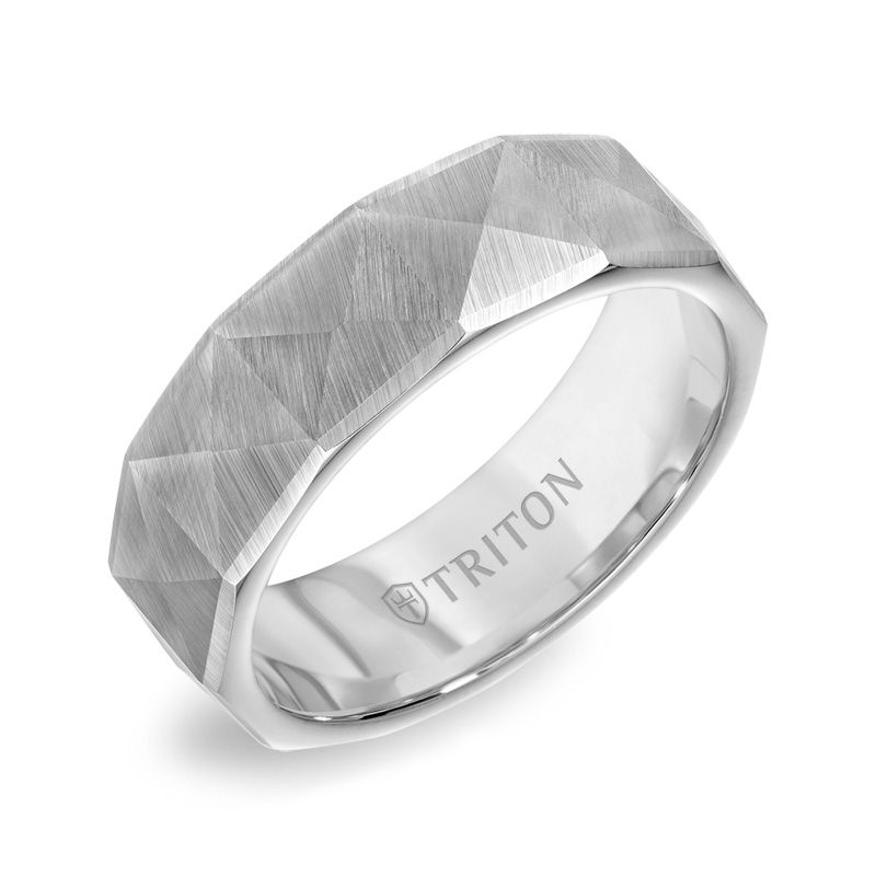 Triton Men's 7.0mm Comfort-Fit Faceted Wedding Band in Tungsten