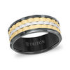 Thumbnail Image 1 of Triton 9.0mm Comfort-Fit Ribbed Center Wedding Band in Tungsten with Black and Gold-Tone IP