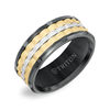 Thumbnail Image 2 of Triton 9.0mm Comfort-Fit Ribbed Center Wedding Band in Tungsten with Black and Gold-Tone IP