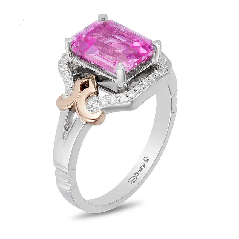 Enchanted Disney Aurora Pink Topaz and 1/8 CT. T.W. Diamond Crown Ring in Sterling Silver and 10K Rose Gold