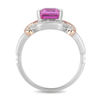 Thumbnail Image 2 of Enchanted Disney Aurora Pink Topaz and 1/8 CT. T.W. Diamond Crown Ring in Sterling Silver and 10K Rose Gold