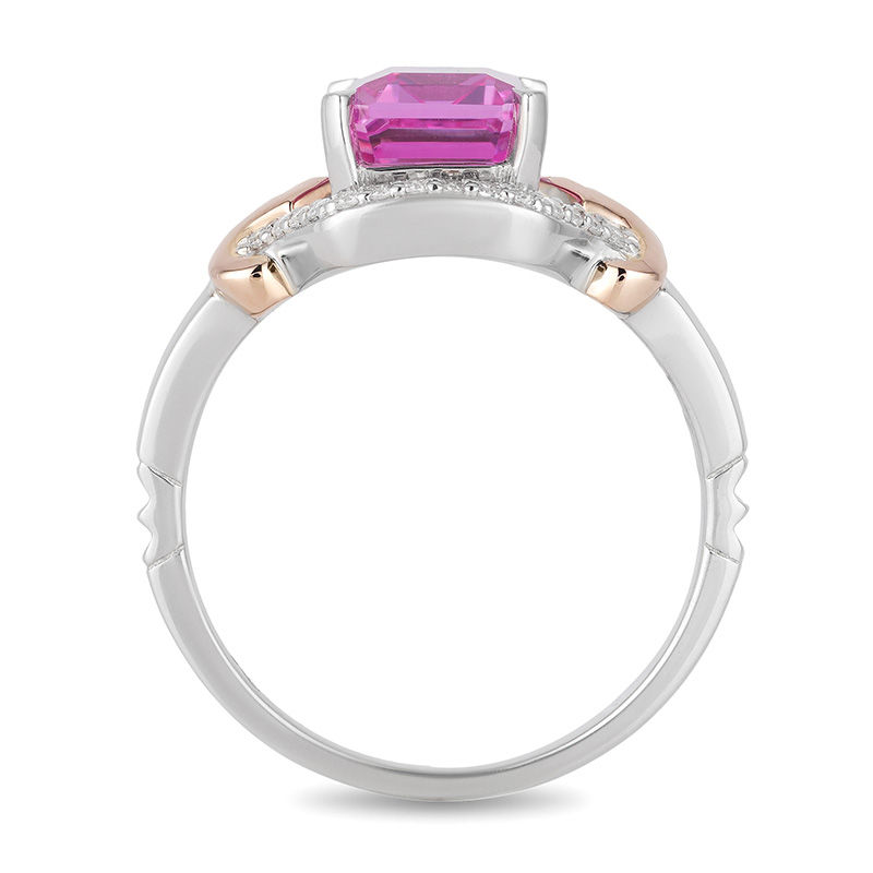 Enchanted Disney Aurora Pink Topaz and 1/8 CT. T.W. Diamond Crown Ring in Sterling Silver and 10K Rose Gold