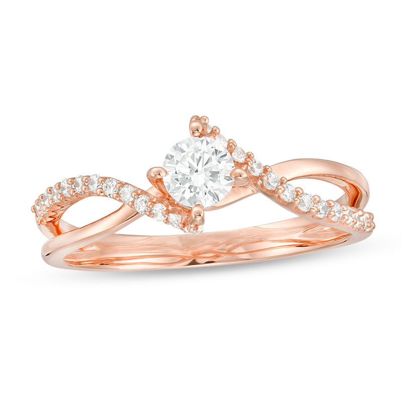 Main Image 1 of 1/2 CT. T.W. Diamond Bypass Crossover Shank Engagement Ring in 10K Rose Gold