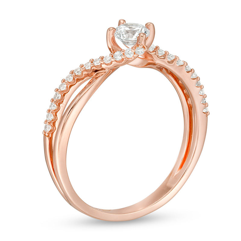 Main Image 3 of 1/2 CT. T.W. Diamond Bypass Crossover Shank Engagement Ring in 10K Rose Gold