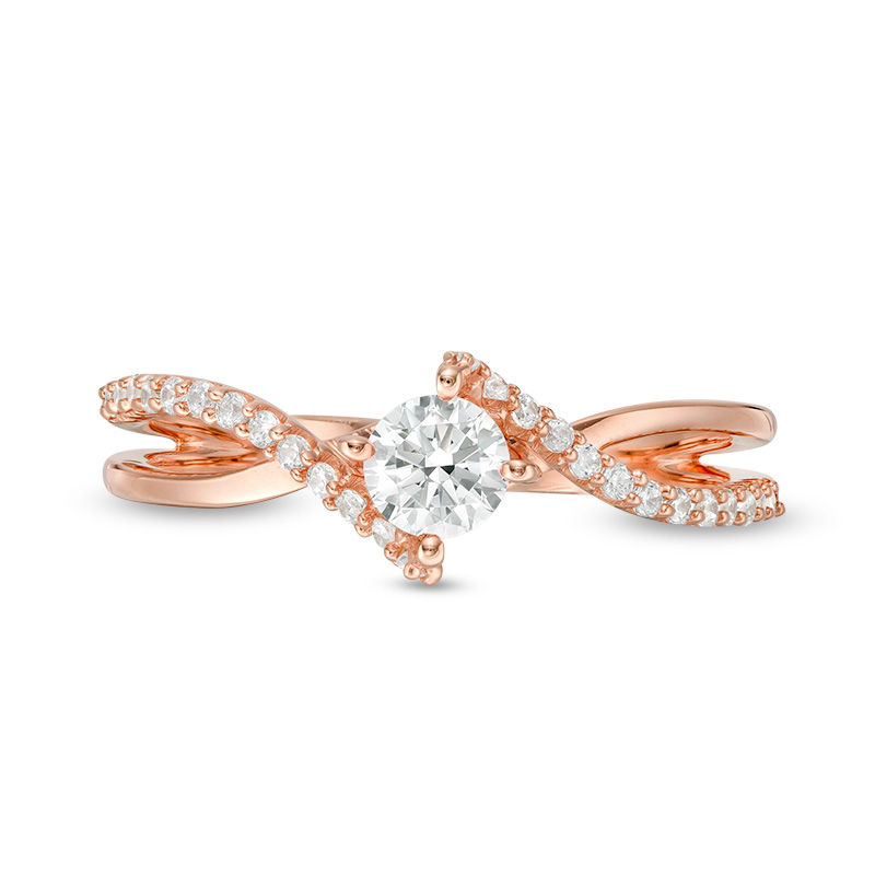 Main Image 4 of 1/2 CT. T.W. Diamond Bypass Crossover Shank Engagement Ring in 10K Rose Gold