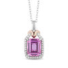 Thumbnail Image 0 of Enchanted Disney Aurora Pink Topaz and 1/8 CT. T.W. Diamond Crown Pendant in Sterling Silver and 10K Rose Gold - 19"