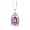 Thumbnail Image 1 of Enchanted Disney Aurora Pink Topaz and 1/8 CT. T.W. Diamond Crown Pendant in Sterling Silver and 10K Rose Gold - 19"