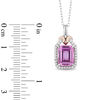 Thumbnail Image 2 of Enchanted Disney Aurora Pink Topaz and 1/8 CT. T.W. Diamond Crown Pendant in Sterling Silver and 10K Rose Gold - 19"